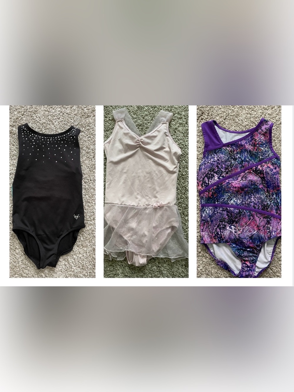 Girls lot of 3 Leotards, pink, black, purple 10-12